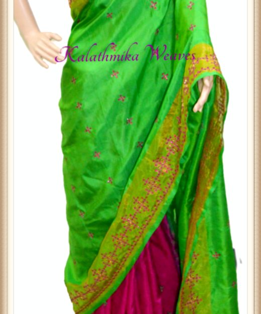 uppada-half-n-half-saree-green-and-pink-2